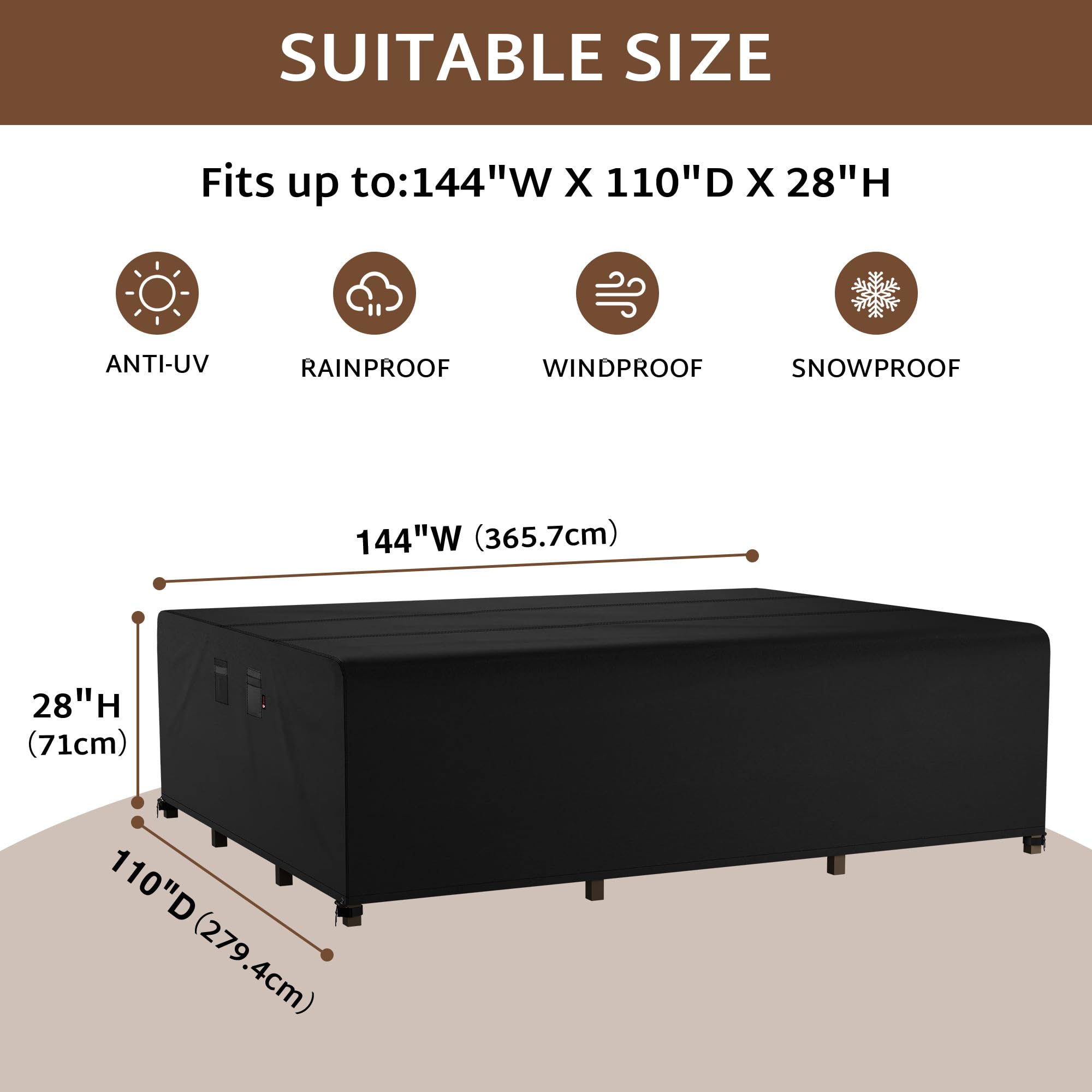 Ibirdie Outdoor Patio Furniture Set Covers 144 X 110 Inch Fit 9 X 12 Ft, 108 X 138 Inch Table, Waterproof Weatherproof Rectangular Cover, Heavy Duty 600D For Outside Dining Table And Chairs